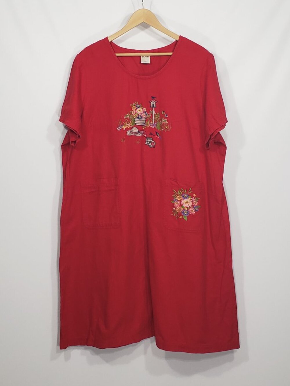 Blair  Red Cotton Embroidered Shift Dress  Women's Plus 2XL   floral cottagecore